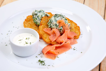 potato pancakes with salmon