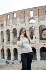 Fototapeta na wymiar girl in white pullover in Rome