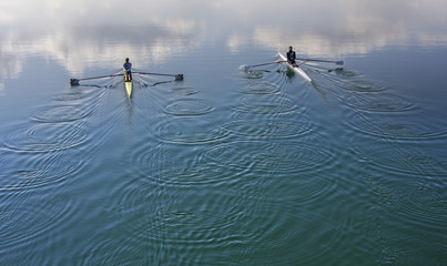 Two scull rowing competitor, rowing race two rower © smuki
