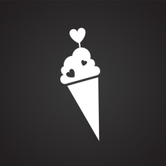Ice cream with heart on black background icon