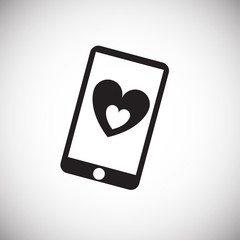 Cell phone with heart on white background icon
