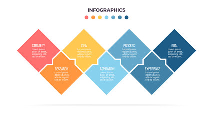 Business infographics. Timeline with 7 steps, options, squares. Vector template. - obrazy, fototapety, plakaty