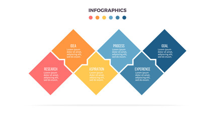 Business infographics. Timeline with 6 steps, options, squares. Vector template.