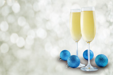 Champagne in in glasses with Christmas decoration