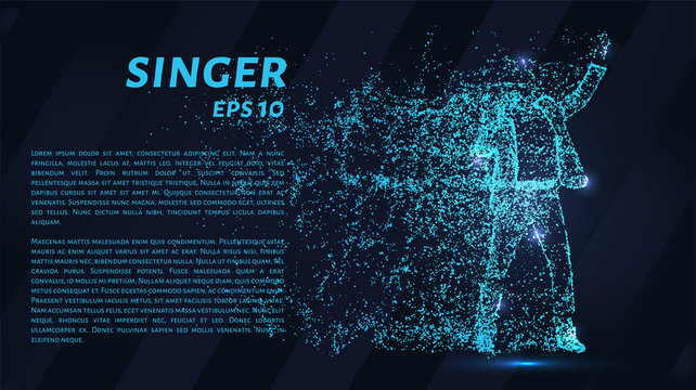 Singer glowing blue particles. The singer performs at a concert.