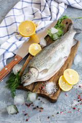 Raw lake trout, spices and ice cubes.