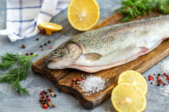 Preparation of rainbow trout.