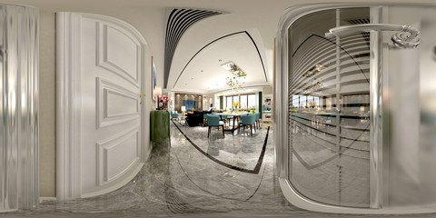 3d render of 360 degrees living room