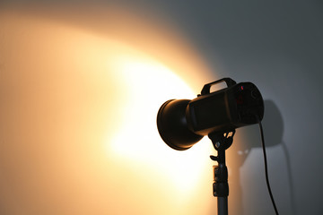 Studio lighting against white background. Professional photo equipment