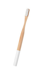 Bamboo toothbrush on white background. Dental care