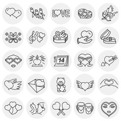 Valentines day thin line set on circles background icons