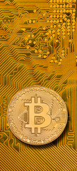 Bitcoin Münze als Kryptowährung auf Computer Platine
