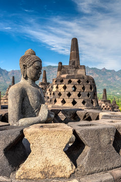 Buddha statue, Candi Borobudur buddhist temple, Muntilan, Java, Indonesia