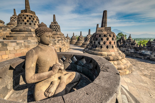 Buddha statue, Candi Borobudur buddhist temple, Muntilan, Java, Indonesia