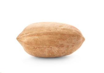 Pecan nut in shell on white background. Nutritive food