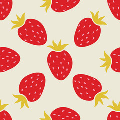 Seamless pattern with cartoon red strawberry. Fruit background.