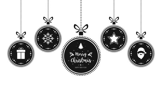 Christmas wishes ornaments baubles hanging isolated white background