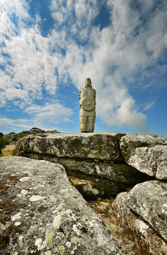 Galician Lusitanian warrior statue on top of rock, Boticas, Portugal