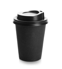 Takeaway paper coffee cup with lid on white background