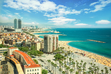 Barcelona,Spain- April 27,2018.Panoramic view of seaside