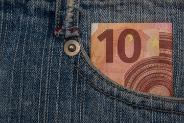 10 Euro banknote in a jeans pocket