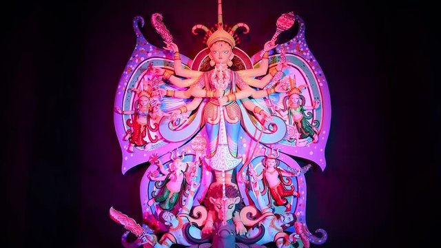 Creative sculpture of mythological Goddess idol Durga in Durga Puja festival in India