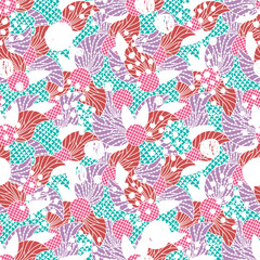 Modern hand drawn colorful abstract seamless pattern with geometrical shapes: circles, dots. Vector illustration.