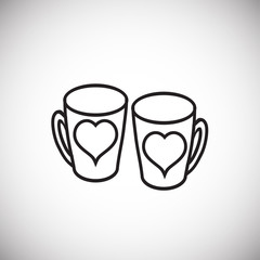 Lovers mugs with heart thin line on white background icon
