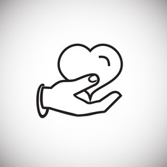 Hand holding heart thin line on white background icon