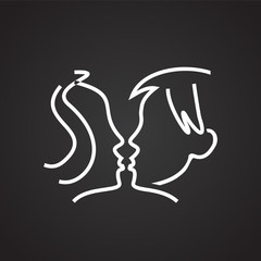 Kiss thin line on black background icon