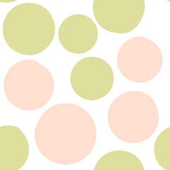 Geometrical background with uneven circles. Abstract round seamless pattern. Hand drawn colorful dots pattern on white background. Vector illustration.