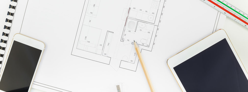 Interior Designer Table Workplace With House Plan