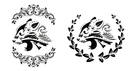 Black and white floral silhouette of panther head, tattoo tribal symbol