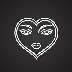 Heart shape face thin line on black background icon