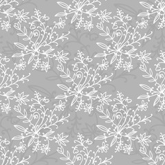 Floral damask seamless pattern with branches and flowers. Vector illustration.