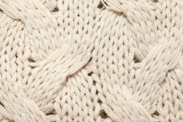 Texture of cozy warm sweater as background, closeup