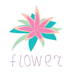 Tropical flower, plumeria,  isolated on white background. Hand drawn word flower. Logo, icon. Vector illustration.