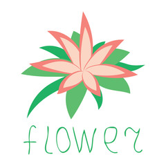 Tropical flower, plumeria,  isolated on white background. Hand drawn word flower. Logo, icon. Vector illustration.