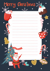 Christmas planner, organizer template, wish list. Vector illustration.  Scandinavian style.