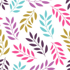 Floral seamless pattern with branches and leaves. Vector illustration.