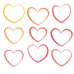 Linear hearts set isolated on white background. Vector illustration.