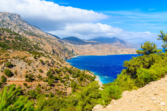 Sea coast of Karpathos island and mountains, Greece