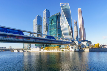 Obraz premium Moscow skyscrapers against the blue sky, side view