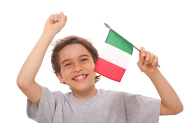 Happy kid holding a Italian Flag