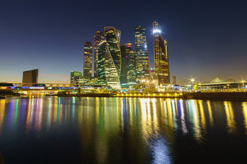 Night landscape with a view of Moscow skyscrapers