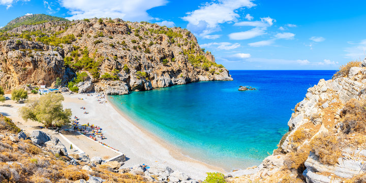 Panorama of Achata beach on Karpathos island, Greece