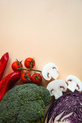 Food concept. Different vegetables isolated light background. Copy space.