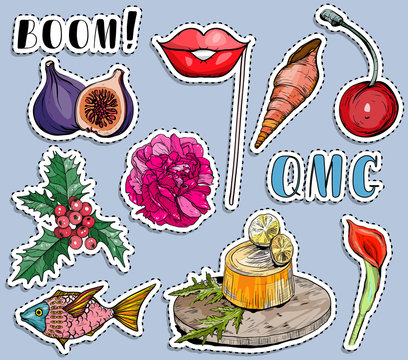 Colorful stickers set. Summer and exotic travel concept.