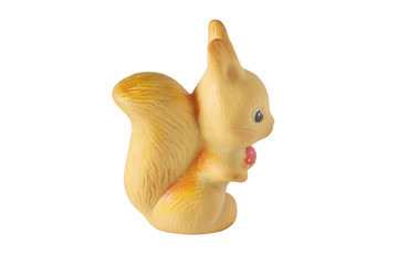 Image of a toy rubber squirrel isolated on a white background.