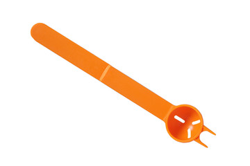 Image of plastic spoon for olives and fork for canapes on white